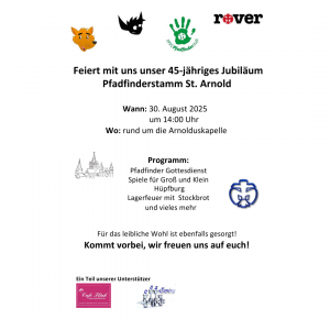 Einladung zum Stammesjubiläum am 30.8.2025